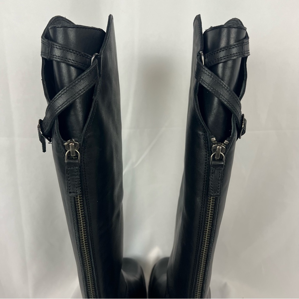 Free People Faded Black Everly Equestrian Boots Leather Zipper Back - Picture 8 of 16